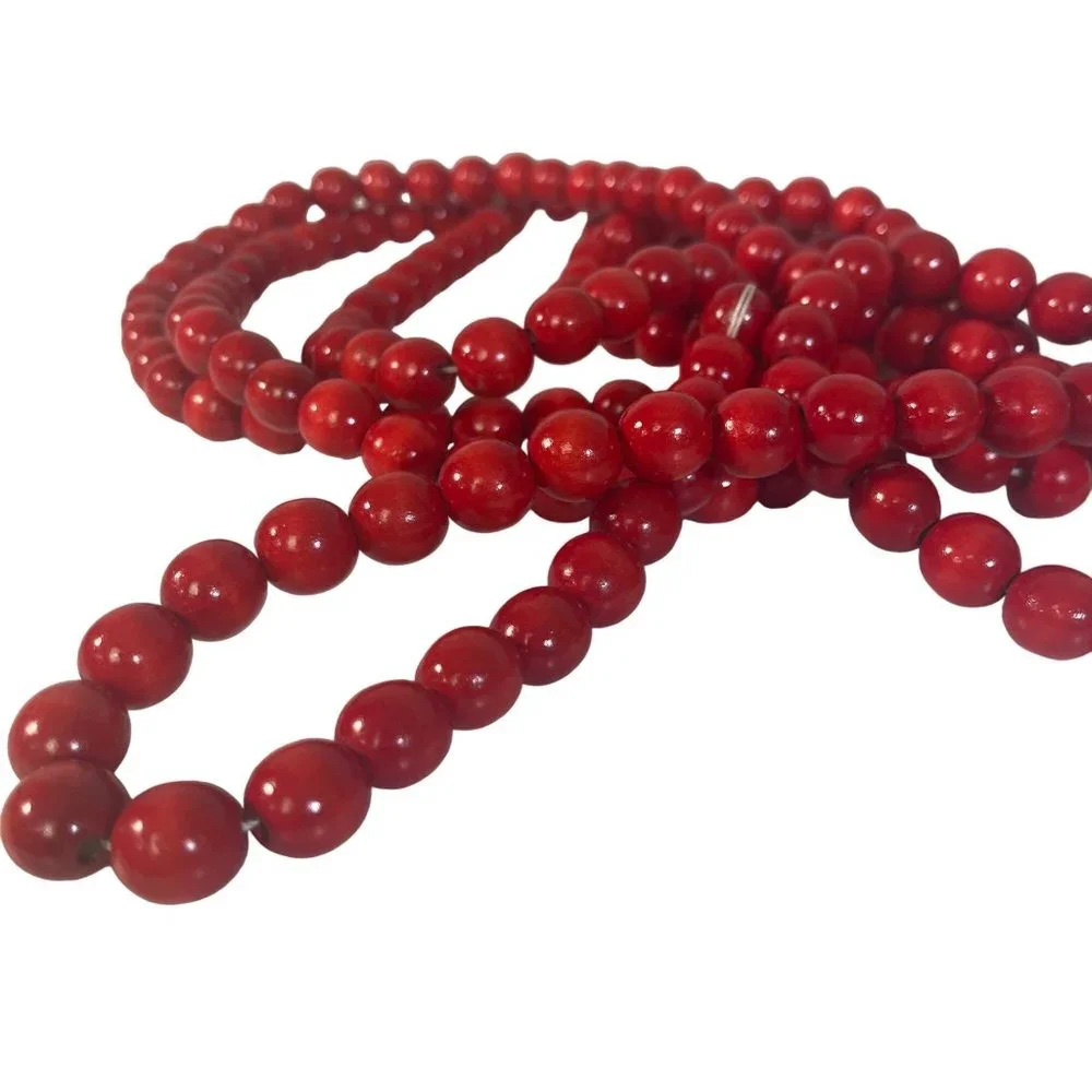 Red Wood Bead Garland 9 ft Strand Cranberry Burgundy Christmas Holiday
